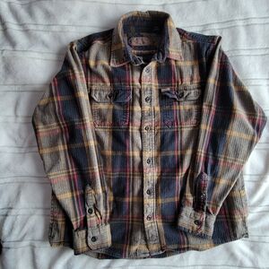 Orvis Gray Plaid Shirt with Tan and Red Accents